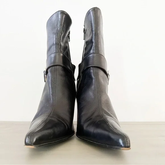 Paloma Barcelo Black Leather Colorful Heel Ankle Buckle Contemporary Boots 39 - Picture 2 of 11